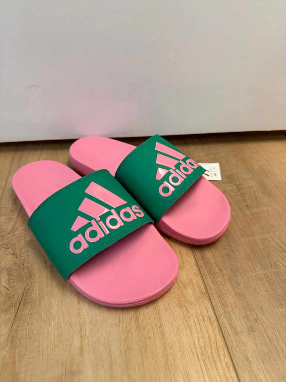 NWT Adidas Adilette comfort slides green/pink size 7
